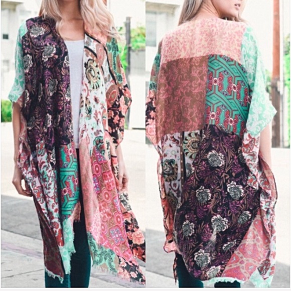 Boho Chic Kimono Wrap Swim Coverup O/S - Picture 2 of 8